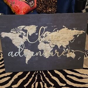 Chase Adventures World Map Canvas - Blue and Cream/light gold